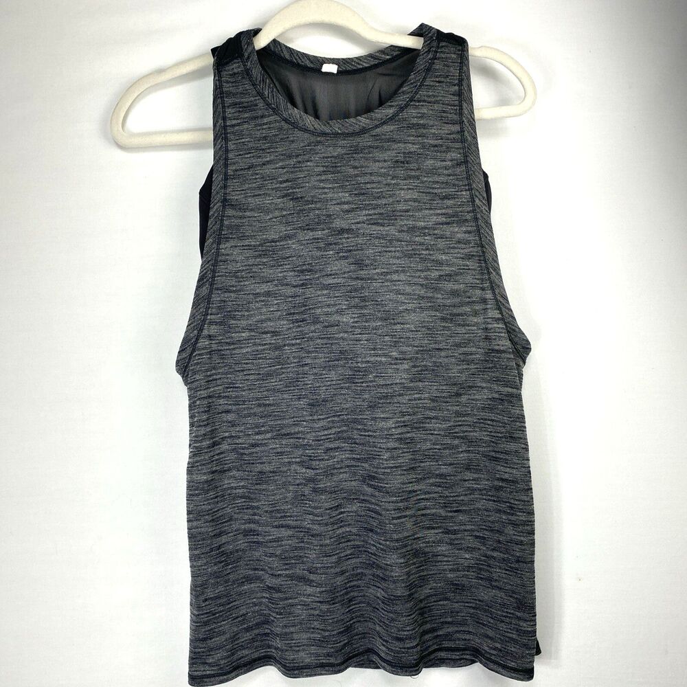 Lululemon Work The Circuit Tank Size 8 2 in 1 Built in Bra Heather Black - Black